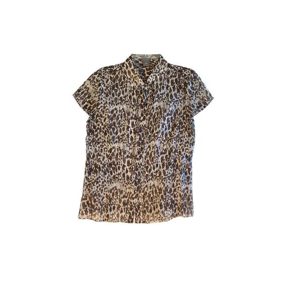 Tops - Ann Taylor women’s 100% silk brown and tan sheer abstract, print blouse SP